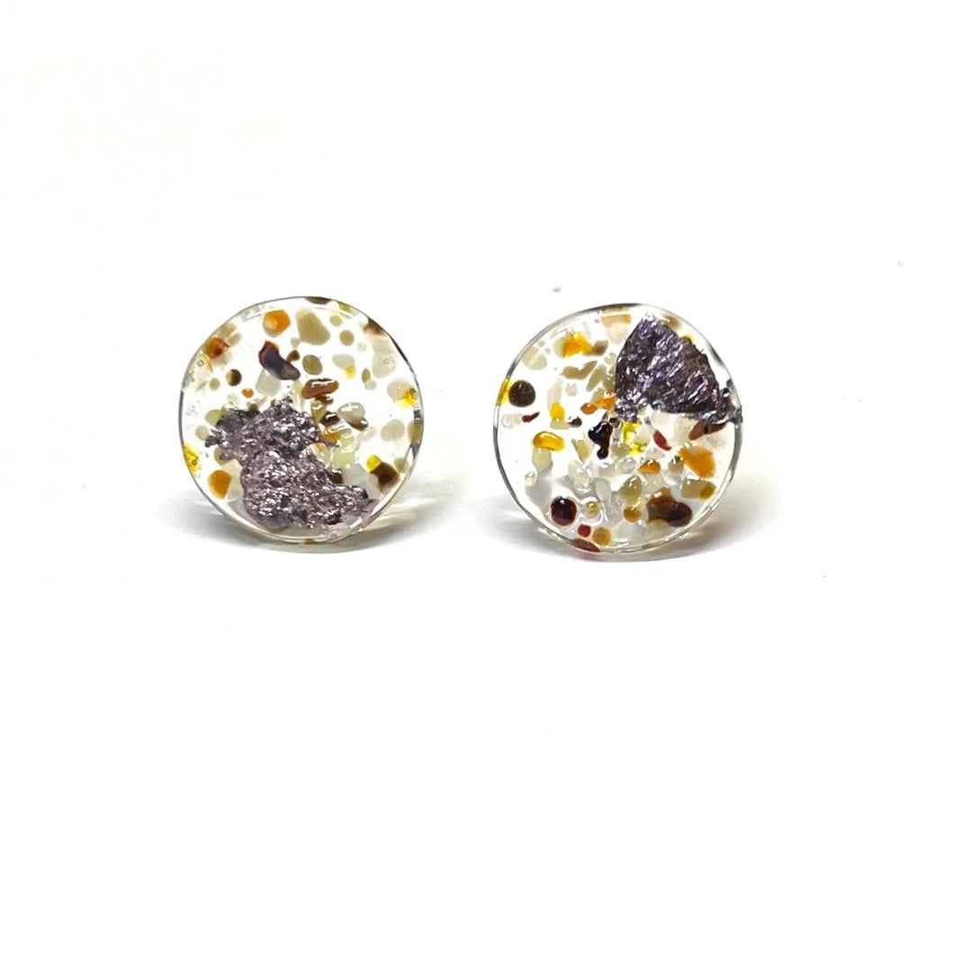 Sand Dune Glass And Palladium Mottled Stud Earrings