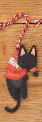 Wooden Black Cat Christmas Decoration