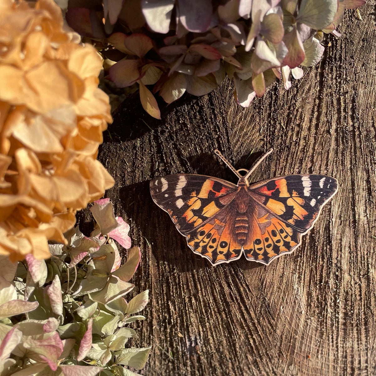 Painted Lady Butterfly Wooden Decoration