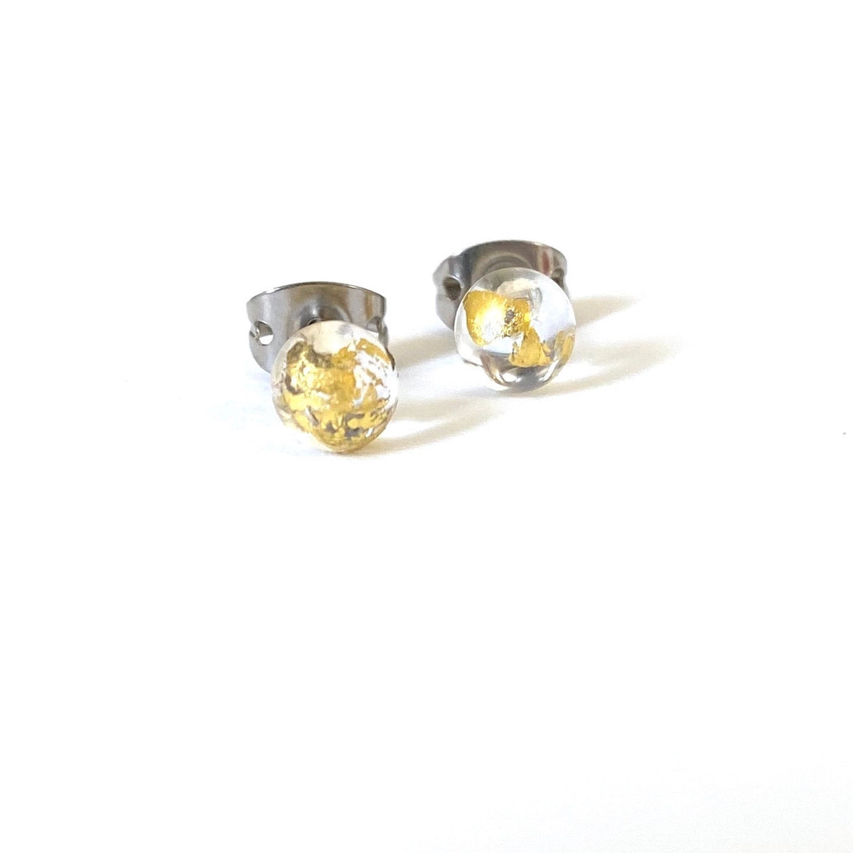 Clear Glass And Gold Droplet Stud Earrings