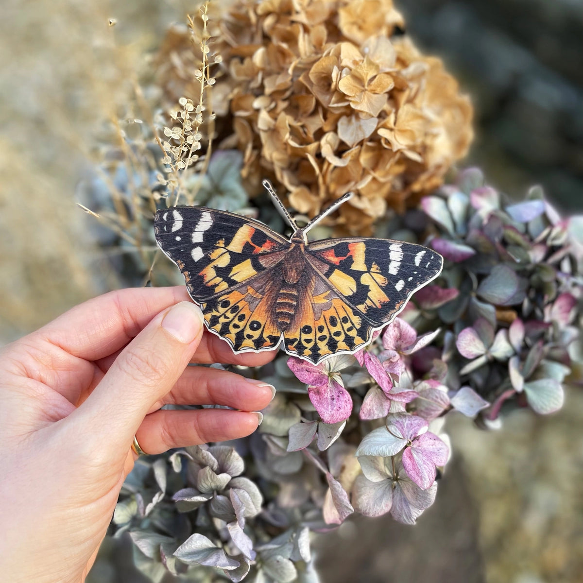 Painted Lady Butterfly Wooden Decoration