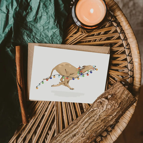 Whippet Fairy Lights, Christmas Card