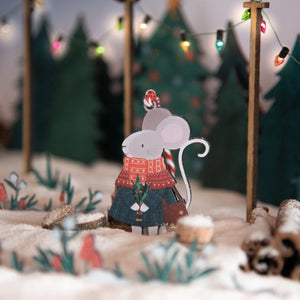 Wooden Mouse Christmas Decoration