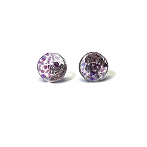 Tanzanite Glass And Palladium Mottled Stud Earrings