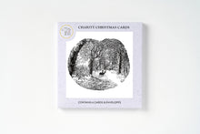 6 Charity Christmas Cards boxed featuring a black and white forest illustration with a deer, shown on a clean white background.