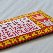 Close up of packaging for paper coronets pack with decorative border and text by Cambridge Imprint