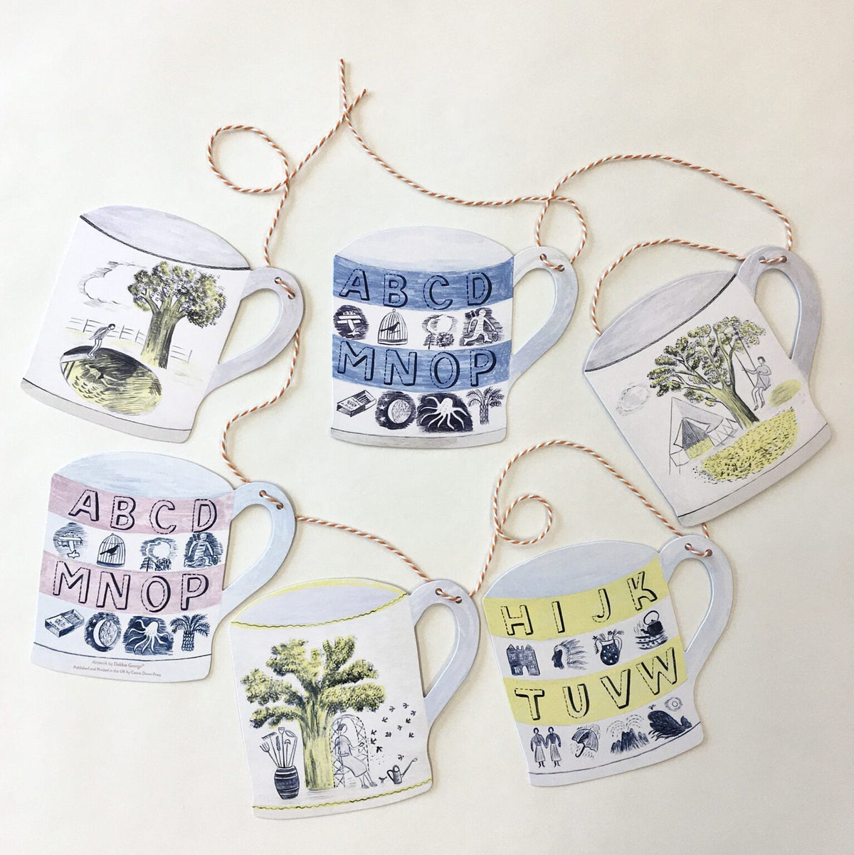 Pottery Bunting, 6 Hanging Mugs