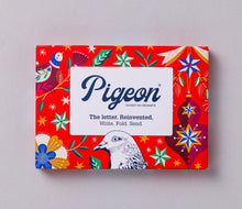 Festive Pigeon Writing Set, boxed on a grey background