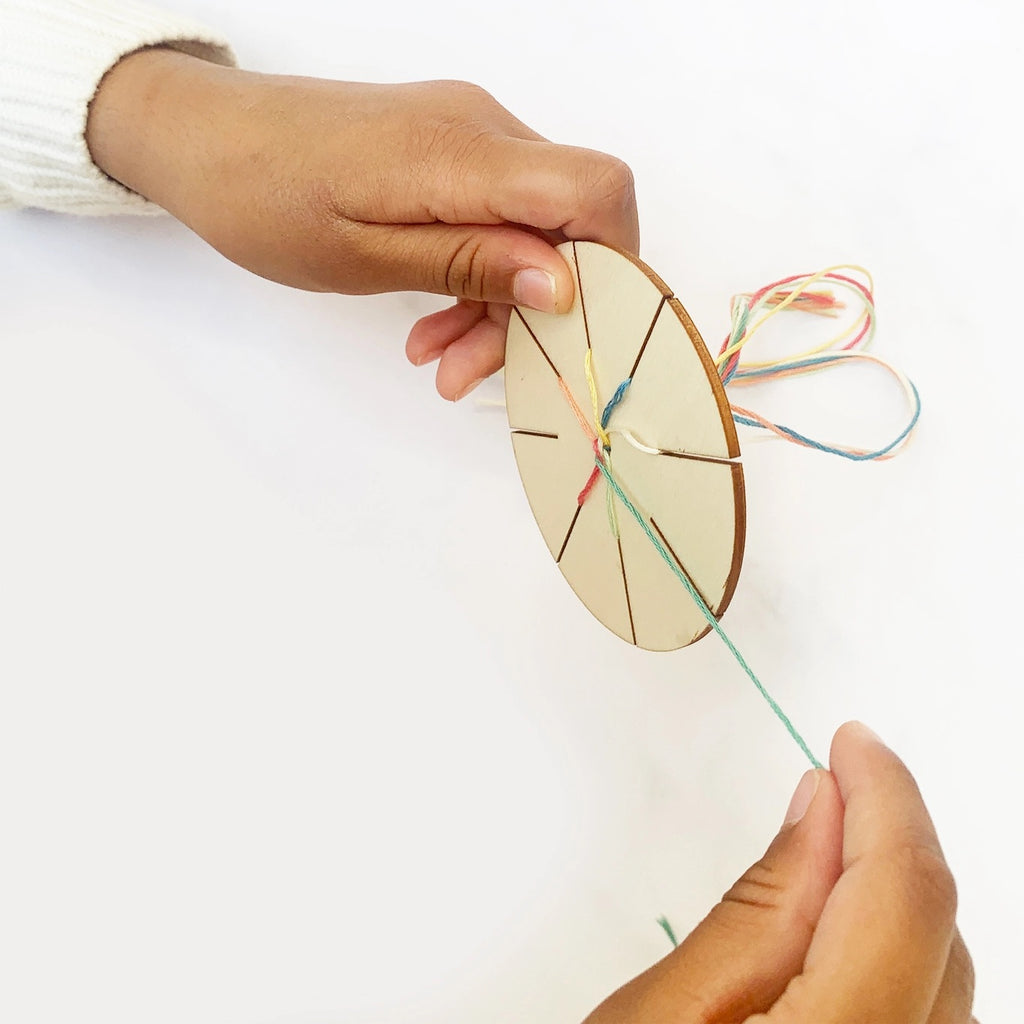 Friendship Bracelet making kit from Cotton Twist in use
