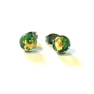 Green And Gold Whisky Bottle Glass Stud Earrings