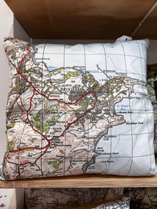 Square Vintage Map Cushion - Brixham