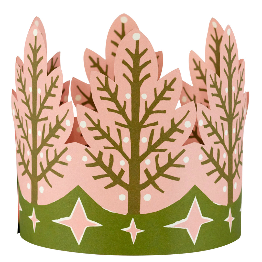 Decorative paper crown with pink and green tree design by Cambridge Imprint