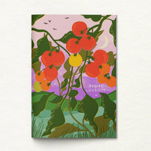 Recipe logbook cover with tomato illustration on a white background