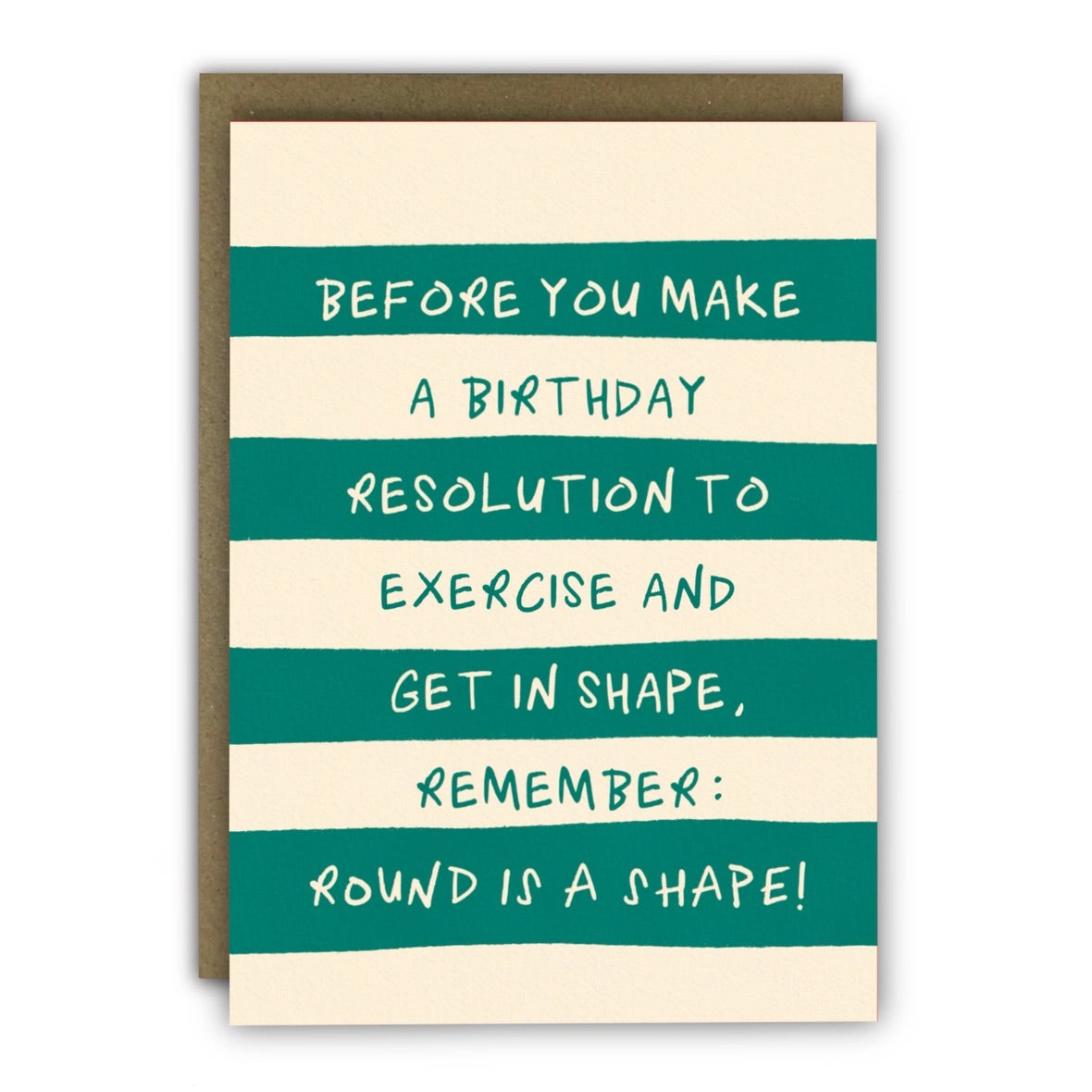 Card with humorous birthday resolution text on a striped background