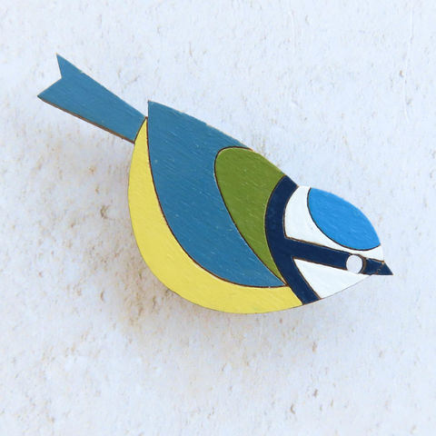 Blue Tit Hand Painted Brooch