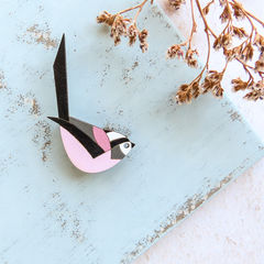 Long Tailed Tit Hand Painted Brooch