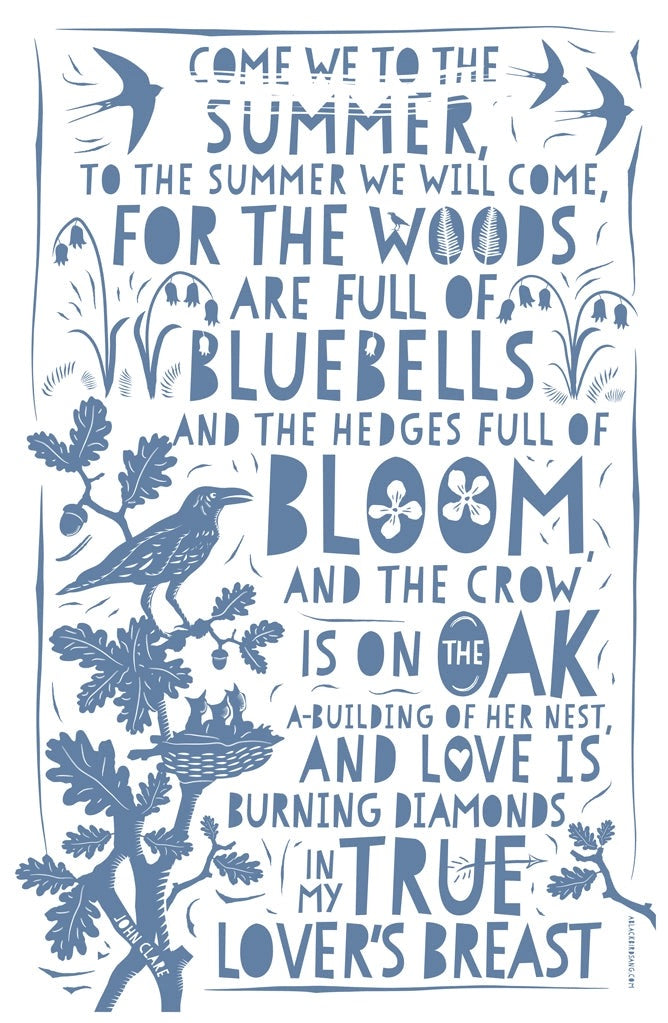 Tea towel with nature-themed design featuring birds, flowers, and leaves and quote.