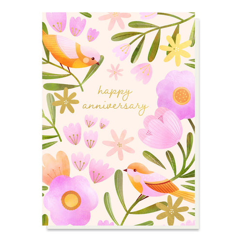 Pink Love Birds Anniversary Card