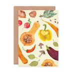 Greeting card with vegetable illustrations on a beige background