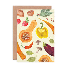 Greeting card with vegetable illustrations on a beige background