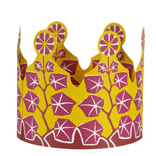 Decorative paper crown with maroon leaf and floral pattern on a yellow background by Cambridge Imprint
