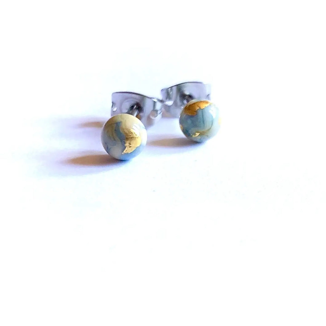 Enamel Mini Marble Glass And Gold Stud Earrings