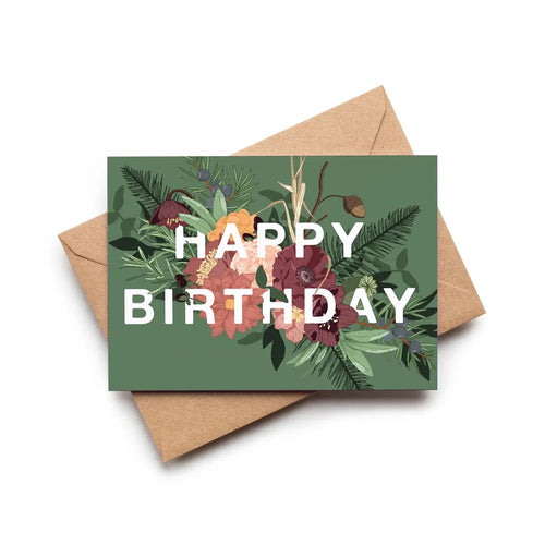 Dark Green Botanical Happy Birthday Card