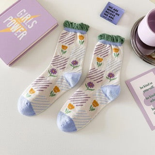 Purple Floral Women's Socks No.2