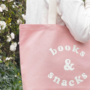 Books & Snacks Tote Bag, Blush Pink