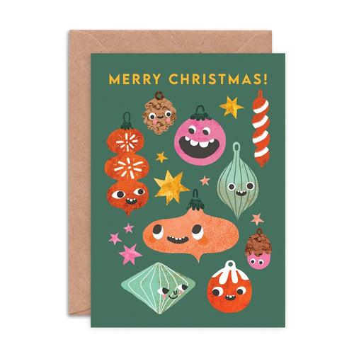 Bauble Faces Christmas Card