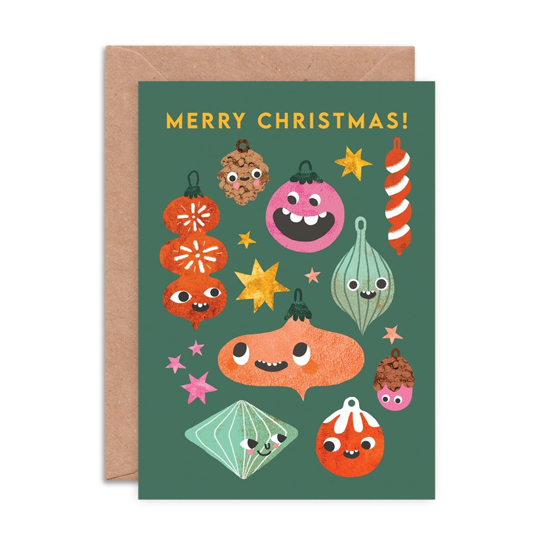 Bauble Faces Christmas Card