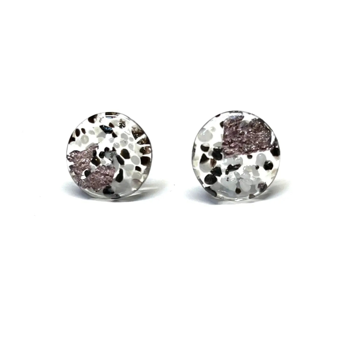 Granite Glass And Palladium Stud Earrings