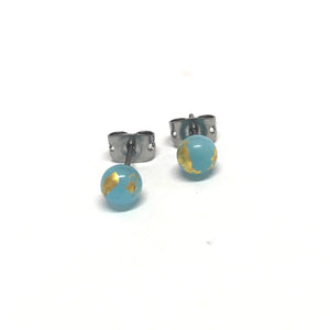 Ice Blue Glass And Gold Handmade Stud Earrings