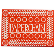 Red and white paperchain  packaging in red and white by Cambridge Imprint