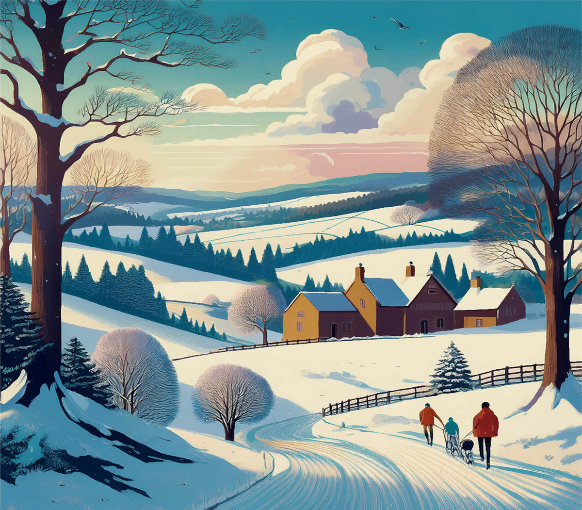 Countryside Walk, Heading Home Christmas Cards, 6 Pack