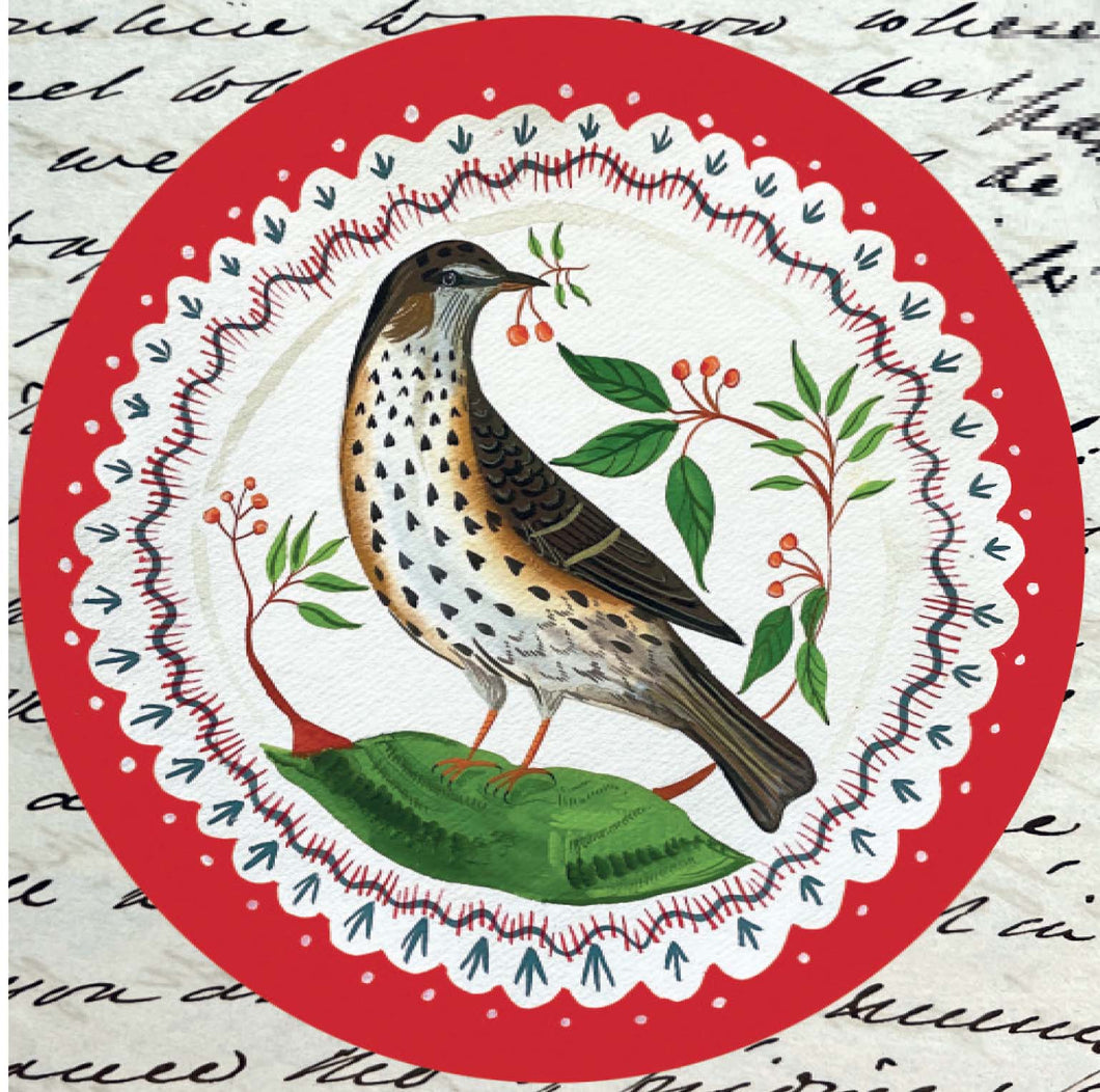 Mistle Thrush Christmas Card, Pack of 6