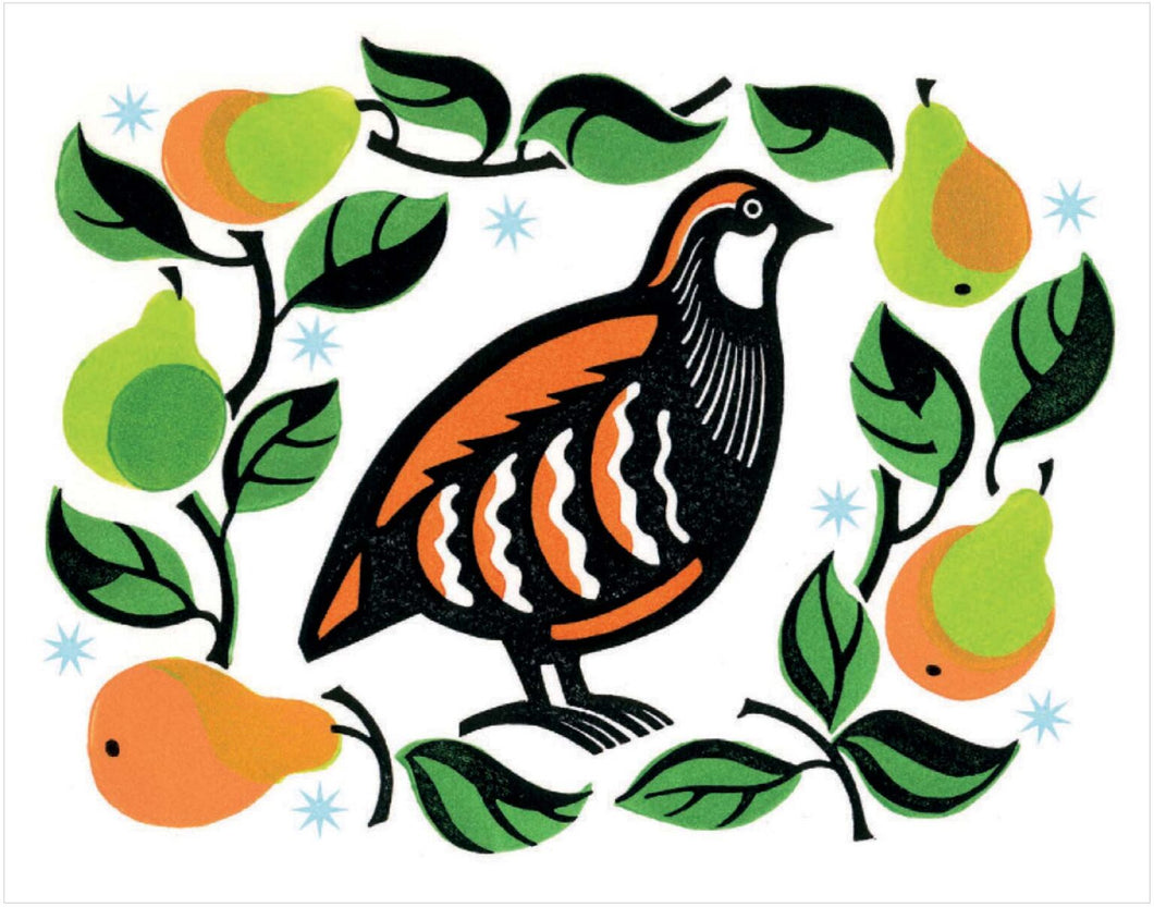 Partridge And Pear Christmas Card, Pack of 6