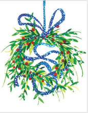 Blue Ribbon Christmas Wreath Card, Pack of 6