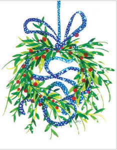 Blue Ribbon Christmas Wreath Card, Pack of 6