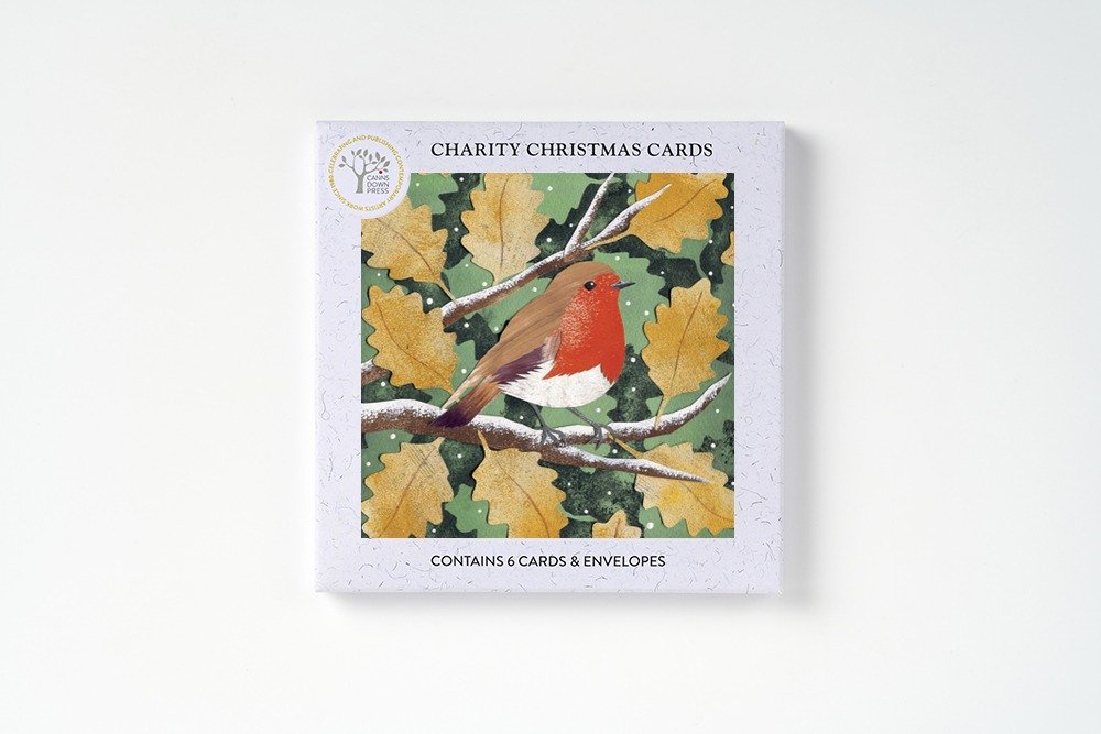 Robin And Oak Leaves Christmas Card, Pack of 6