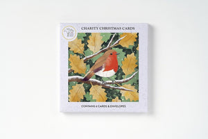 Robin And Oak Leaves Christmas Card, Pack of 6