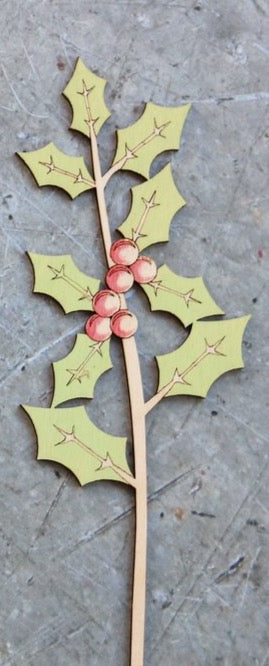Hand Painted Wooden Holly Stem