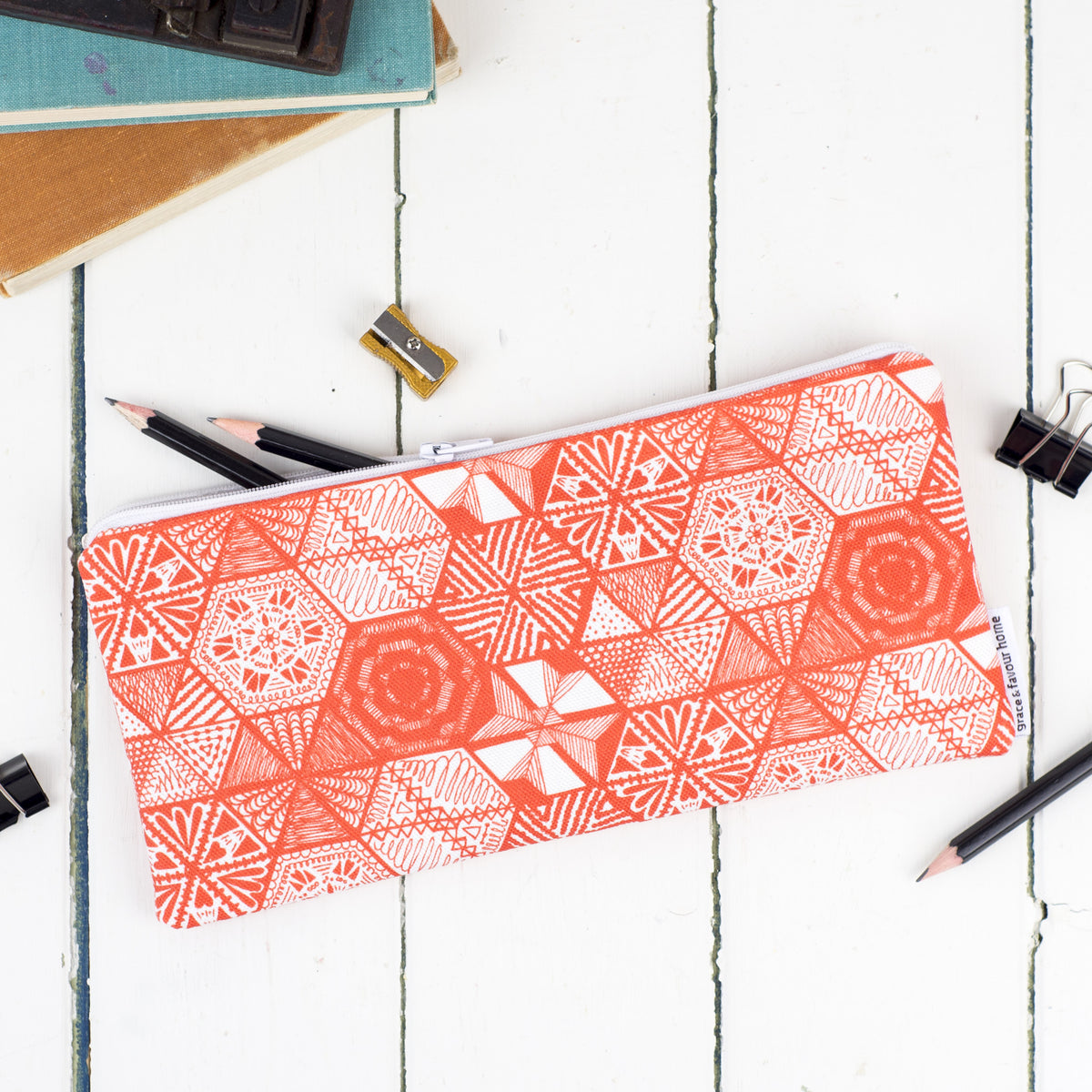 Hexie Doodle Coral Pencil Case