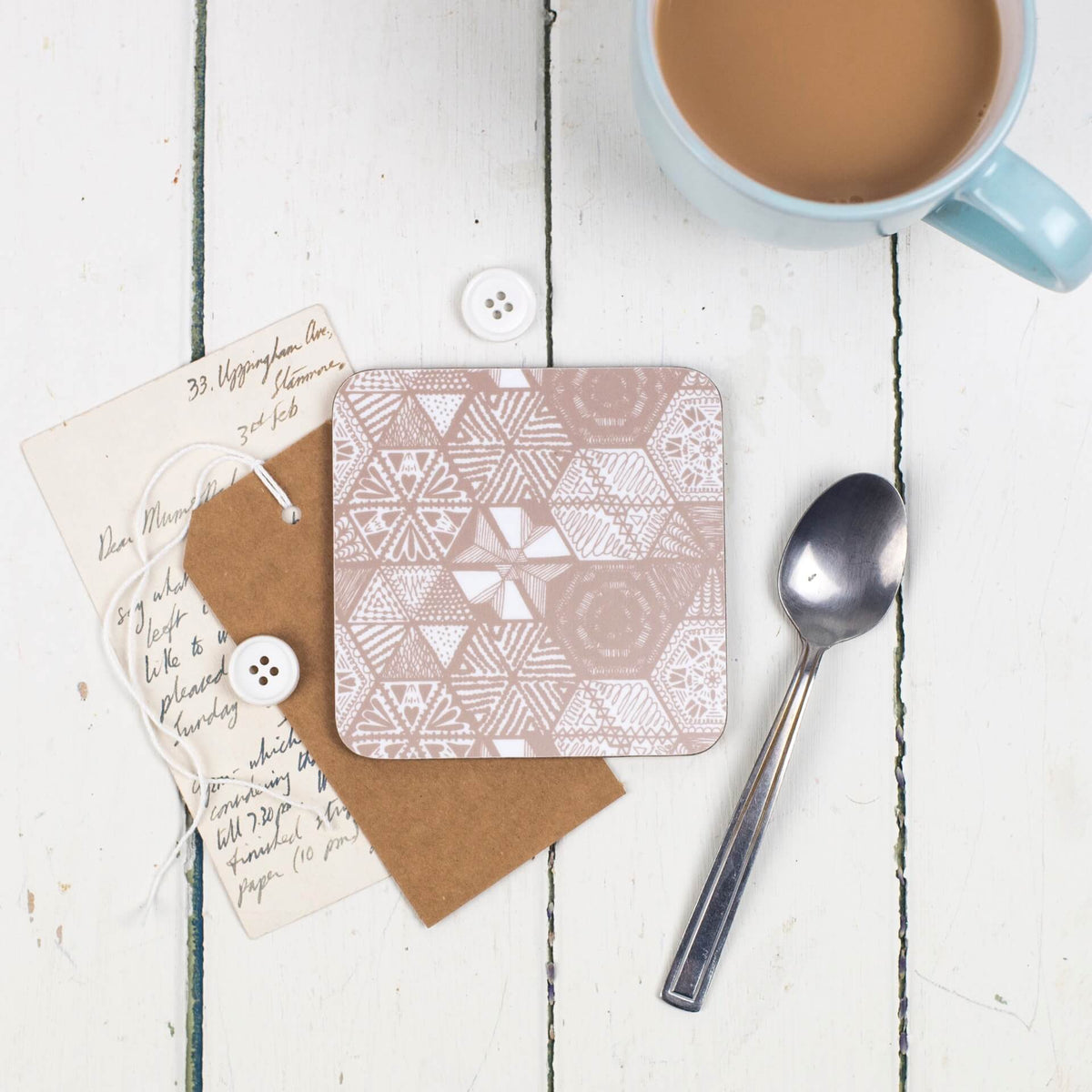 Hexie Doodle Taupe Coaster