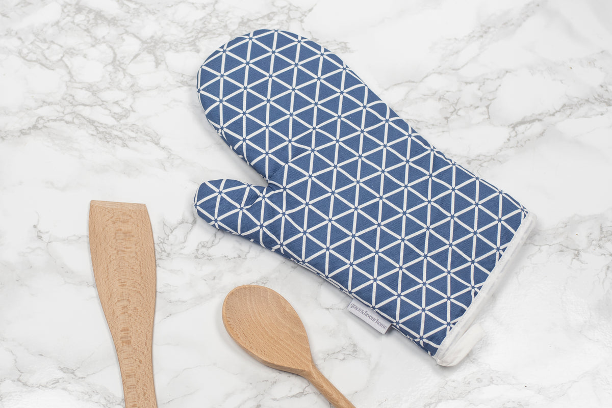 Geometric Blue and White Karin Print Oven Glove