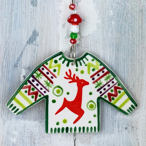 Reindeer Christmas Jumper Ceramic Decoration