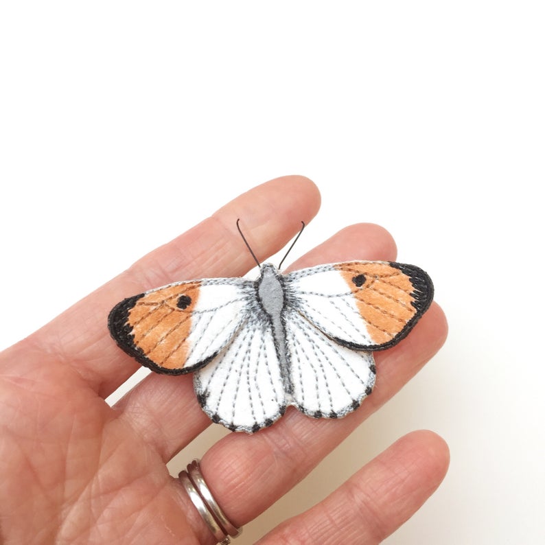 Orange Tip Butterfly Brooch