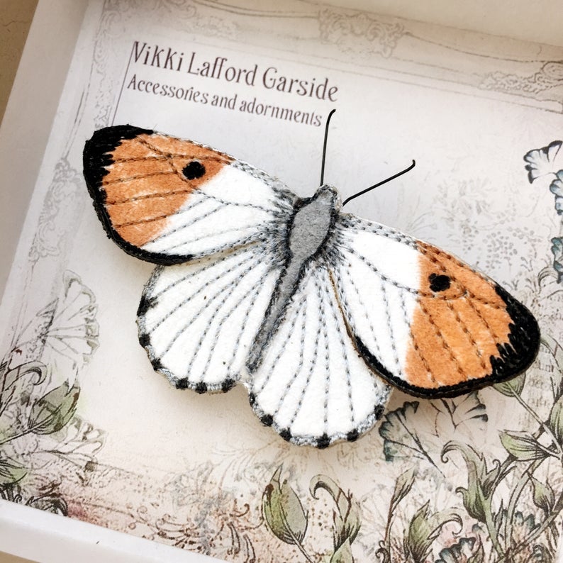 Orange Tip Butterfly Brooch