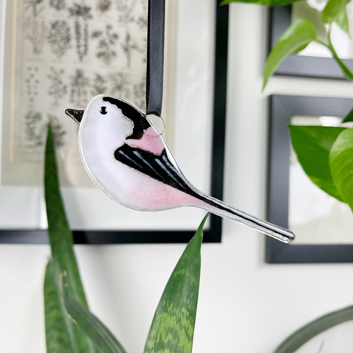 Long-tailed Tit Glass Decoration